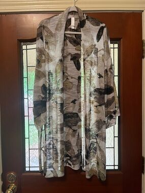 MarlaWynne Neutral Abstract Open Cardigan in Brown and Black